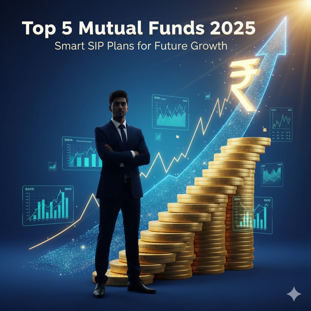 Top 5 Mutual Funds to Watch in 2025 showing India’s SIP growth trends and financial planning chart.