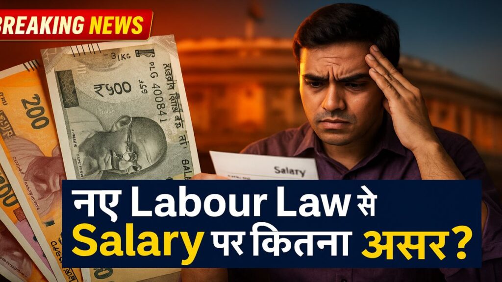 New Labour Law 2025 Hindi thumbnail explaining salary impact in India