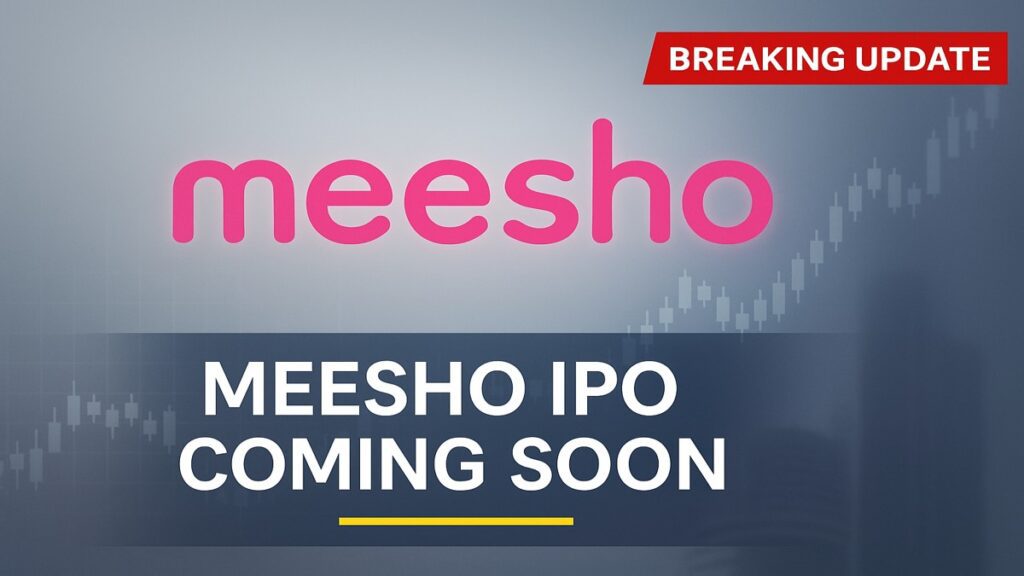 Meesho IPO Coming Soon thumbnail with original Meesho logo and stock market graph.